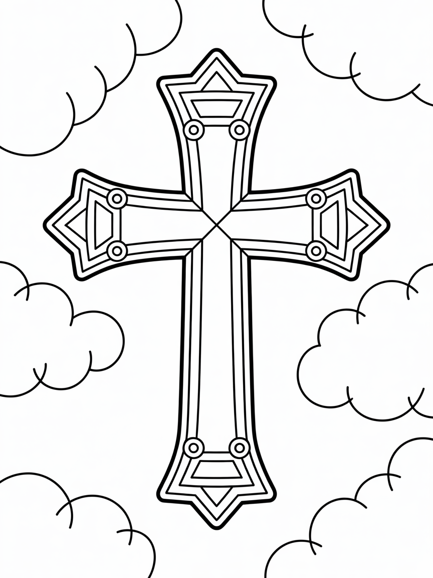 Highly detailed geometric Christian cross - Free Coloring Page