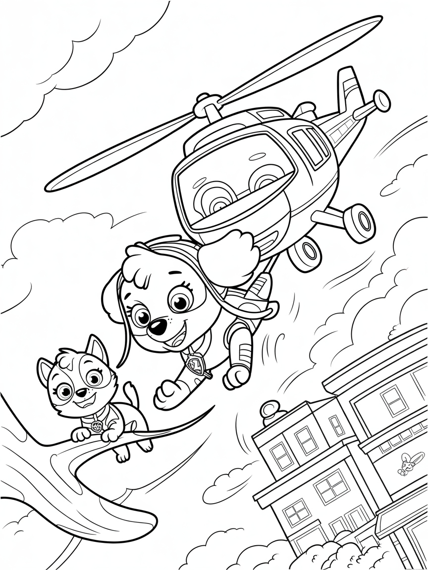 Skye leading a sky-high rescue mission - Free Coloring Page