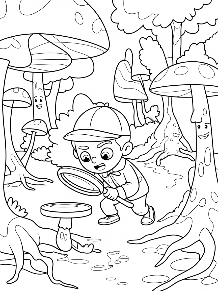 Chase detecting hidden paths with a magnifying glass - Free Coloring Page