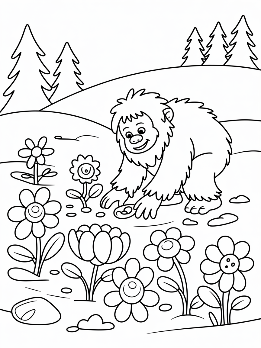 Everest planting a garden of colorful snow flowers - Free Coloring Page