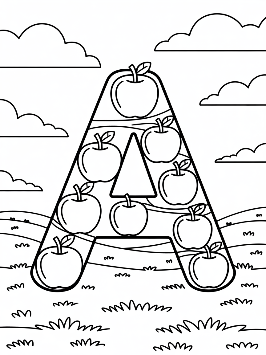 A is for apples A should be standing a lone and the apples different - Free Coloring Page