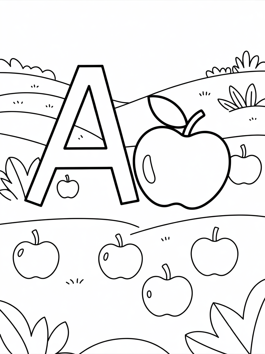 A is for apples A should be on the top left corner - Free Coloring Page