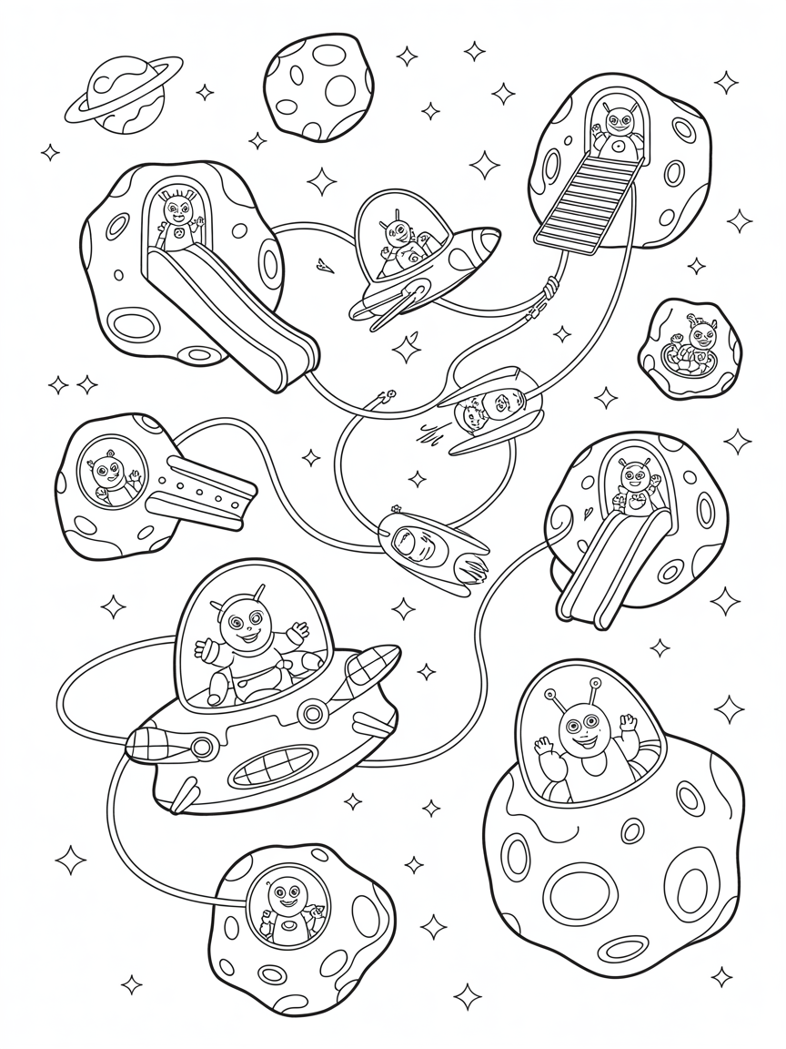 Asteroid belt transformed into an epic playground - Free Coloring Page