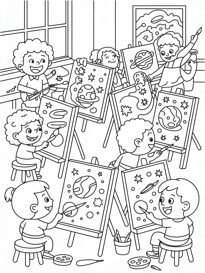 Supernova art class painting celestial masterpieces - Free Coloring Page