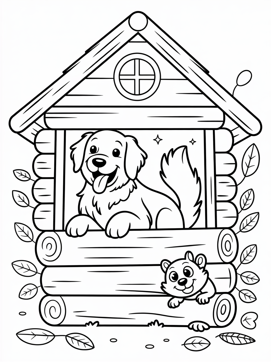 A dog in a log - Free Coloring Page
