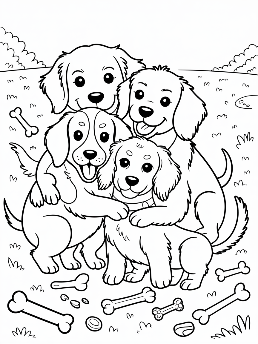 Dogs hugging - Free Coloring Page
