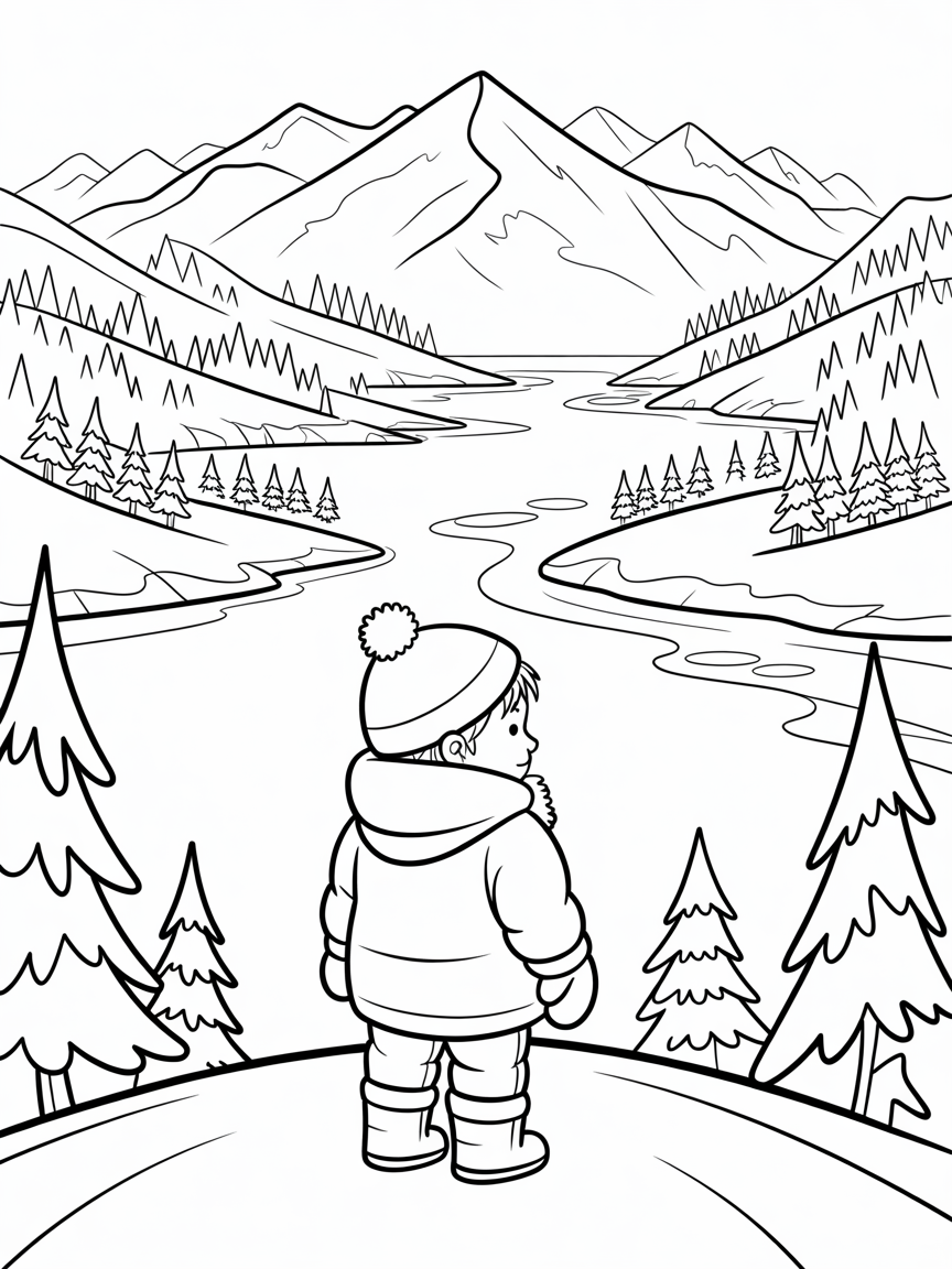 Alone in Alaska - Free Coloring Page