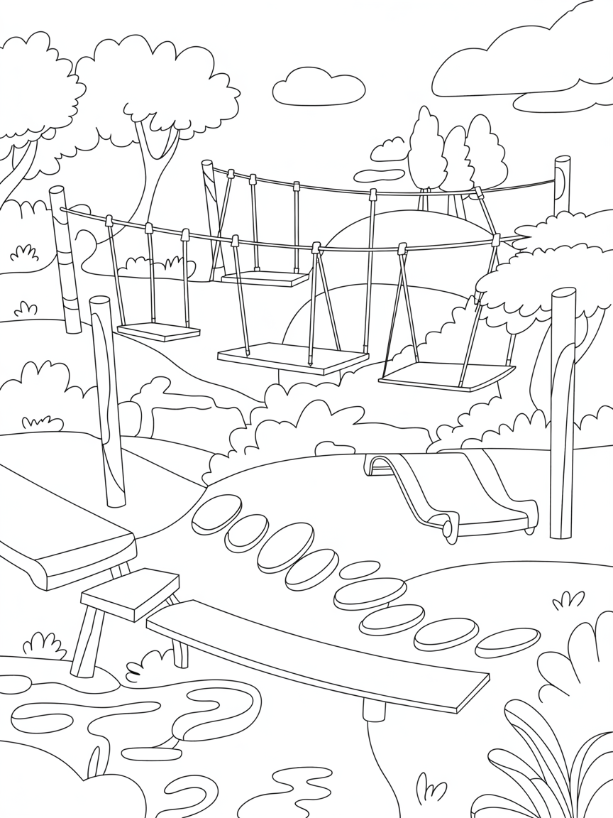 Adventure obby course with moving platforms - Free Coloring Page