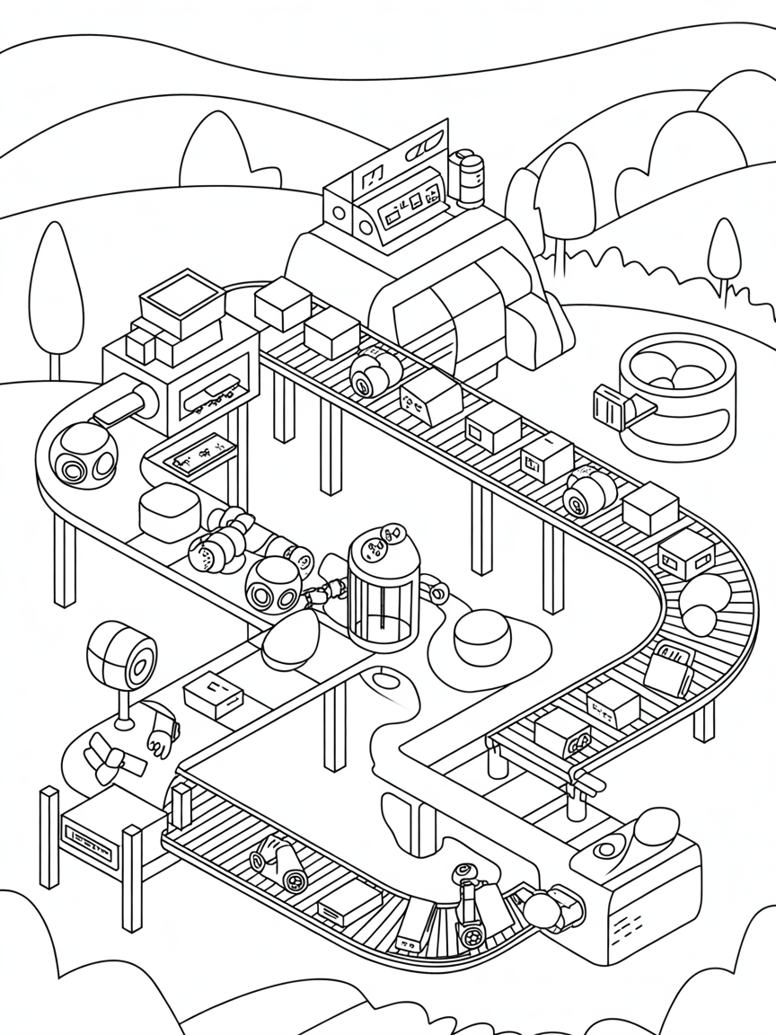 Roblox tycoon with colorful conveyor belts - Free Coloring Page