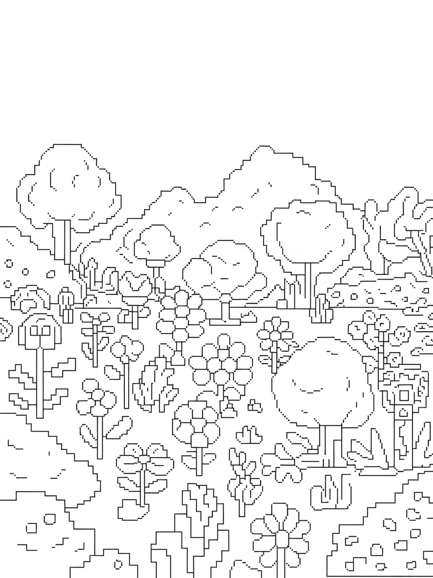 Roblox garden growing pixelated plants and flowers - Free Coloring Page