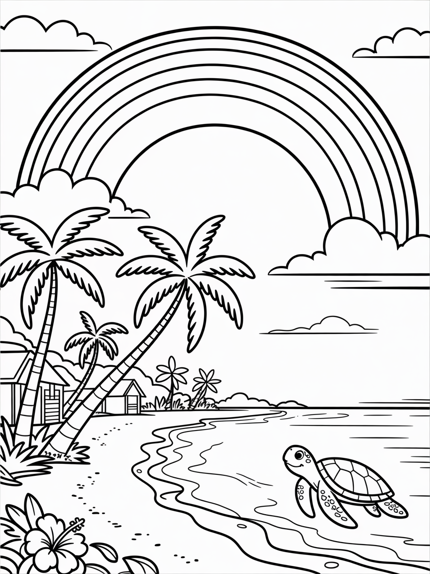 Rainbow in Hawaii - Free Coloring Page