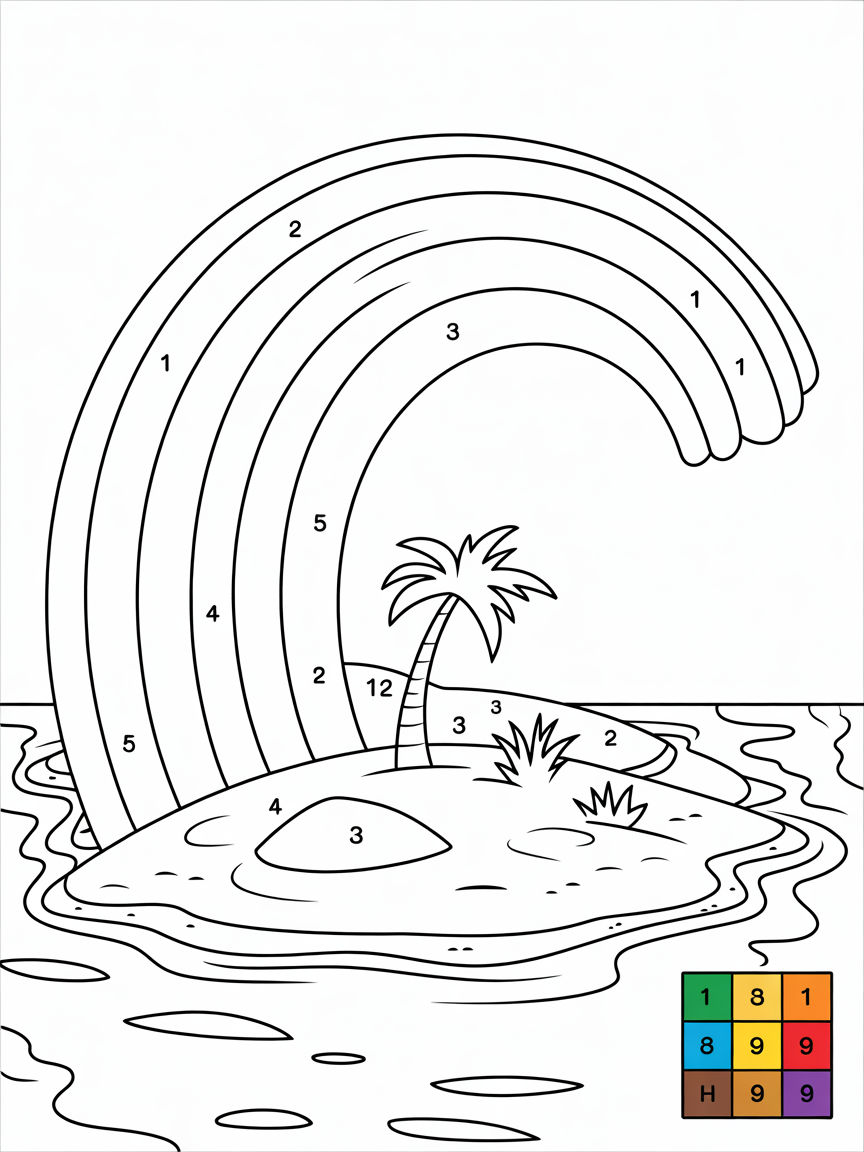 Rainbow on island - Free Coloring Page