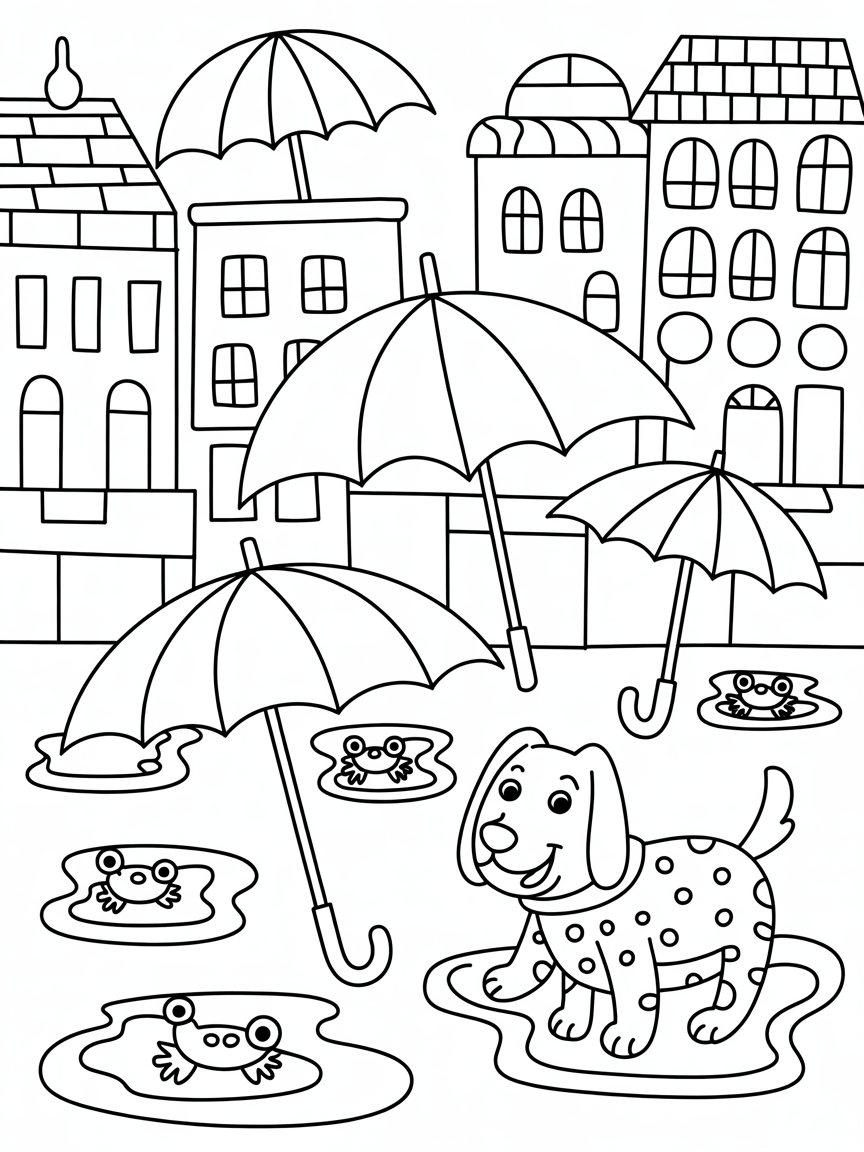 Rainy day in the city - Free Coloring Page