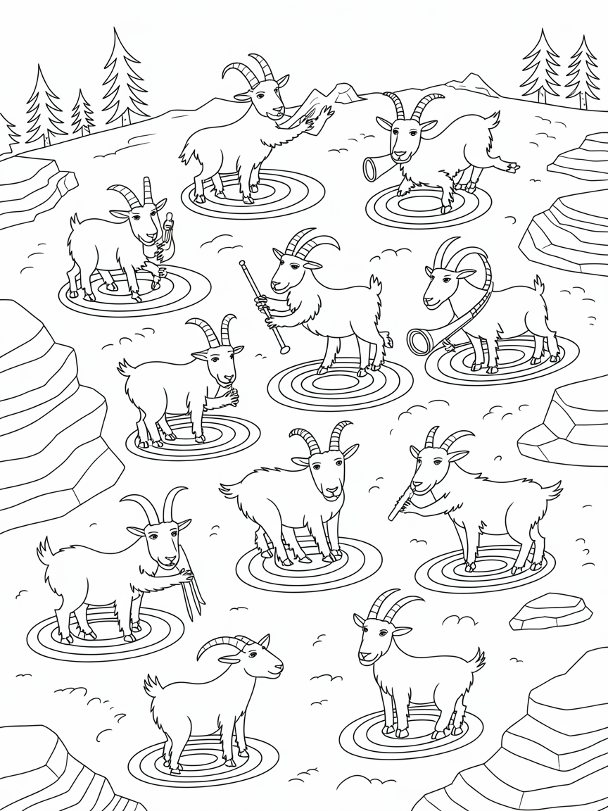 Mountain goats conducting a symphony of echoes - Free Coloring Page