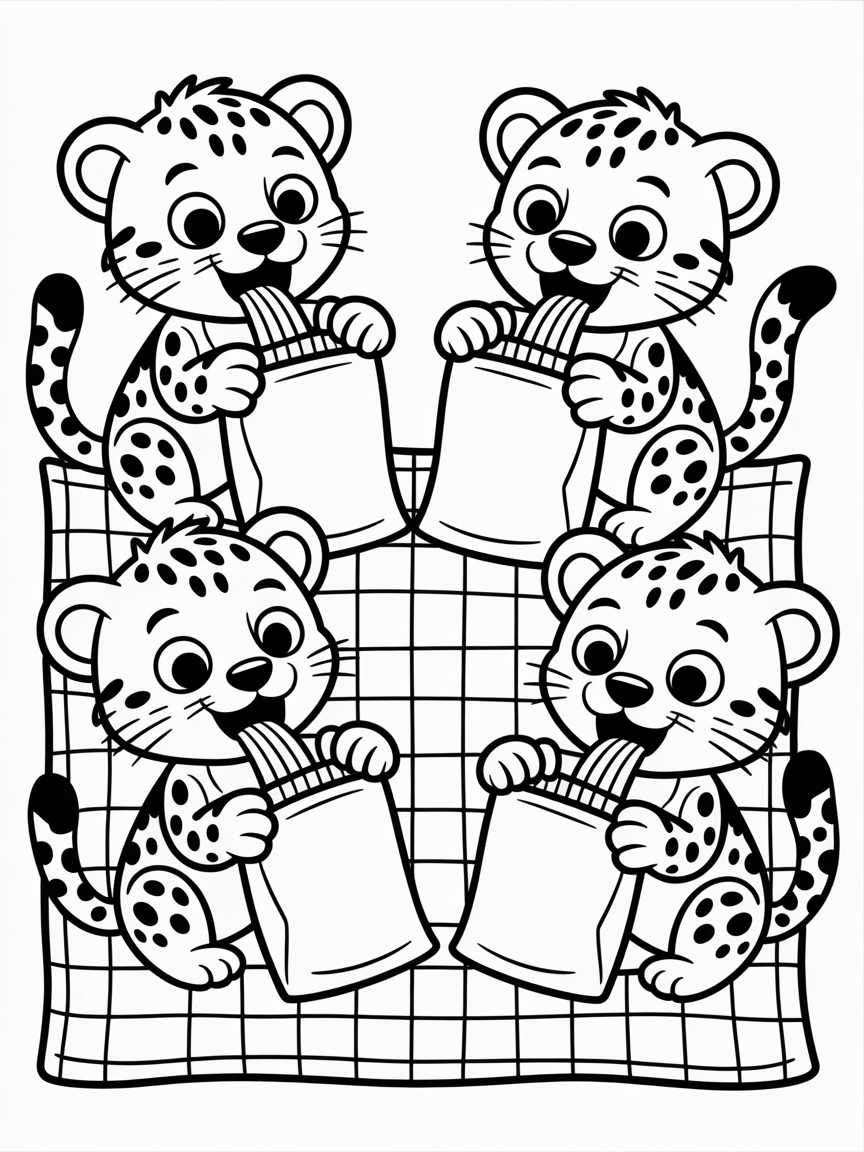 cheetahs eating chips - Free Coloring Page