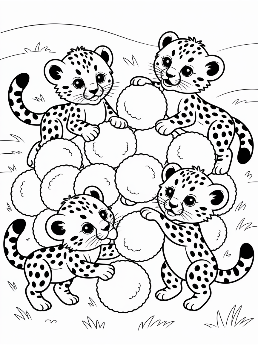 cheetahs eating puffs - Free Coloring Page