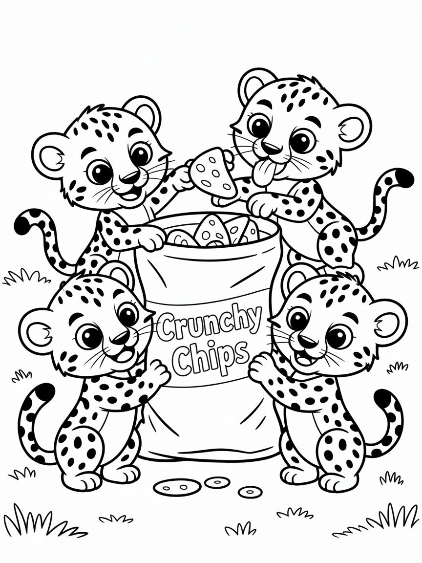 cheetahs eating crunchy chips - Free Coloring Page