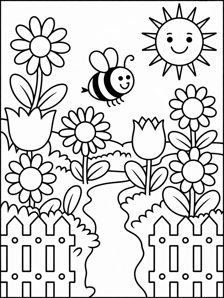 a garden with flowers - Free Coloring Page