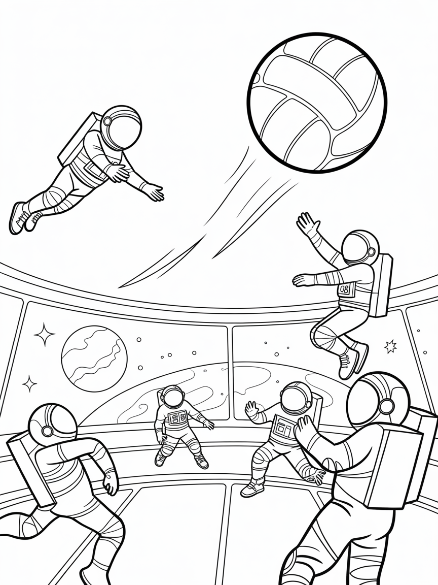 Astro-volleyball with zero-gravity spikes - Free Coloring Page