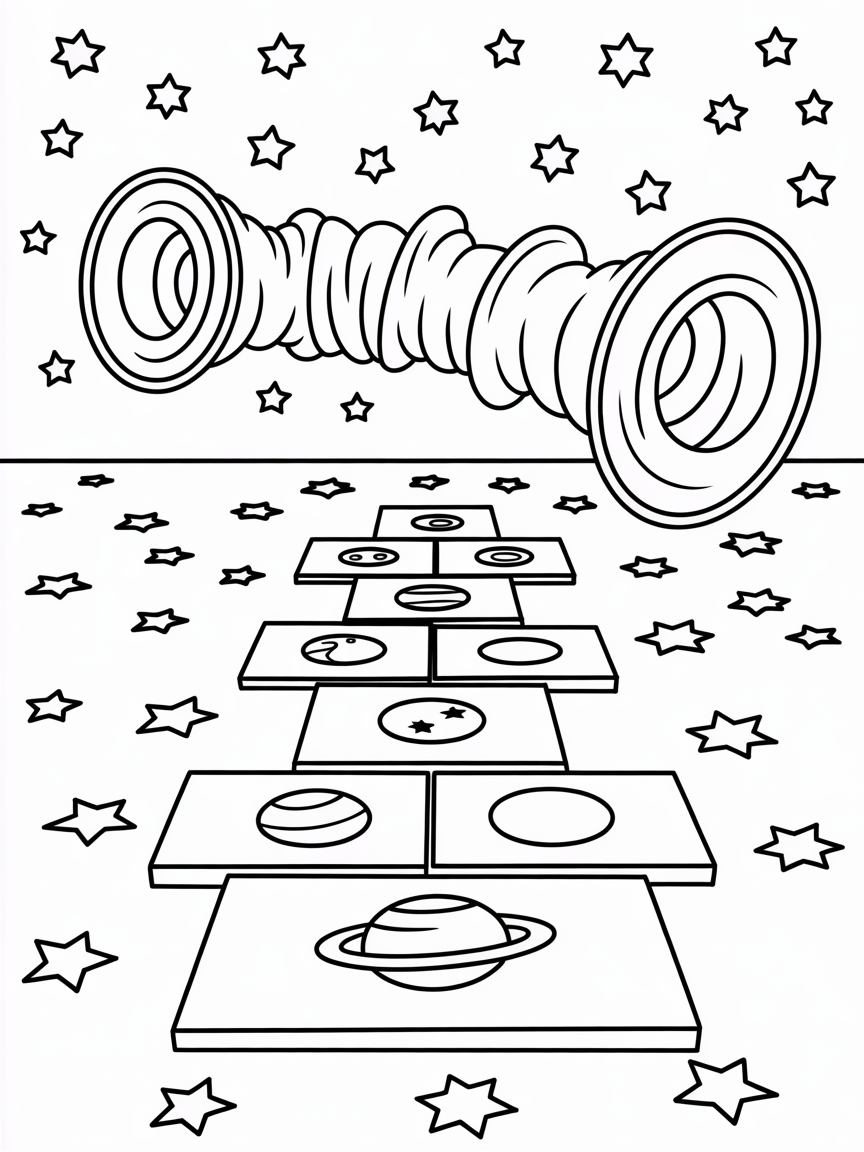 Wormhole hopscotch with starry stepping stones - Free Coloring Page