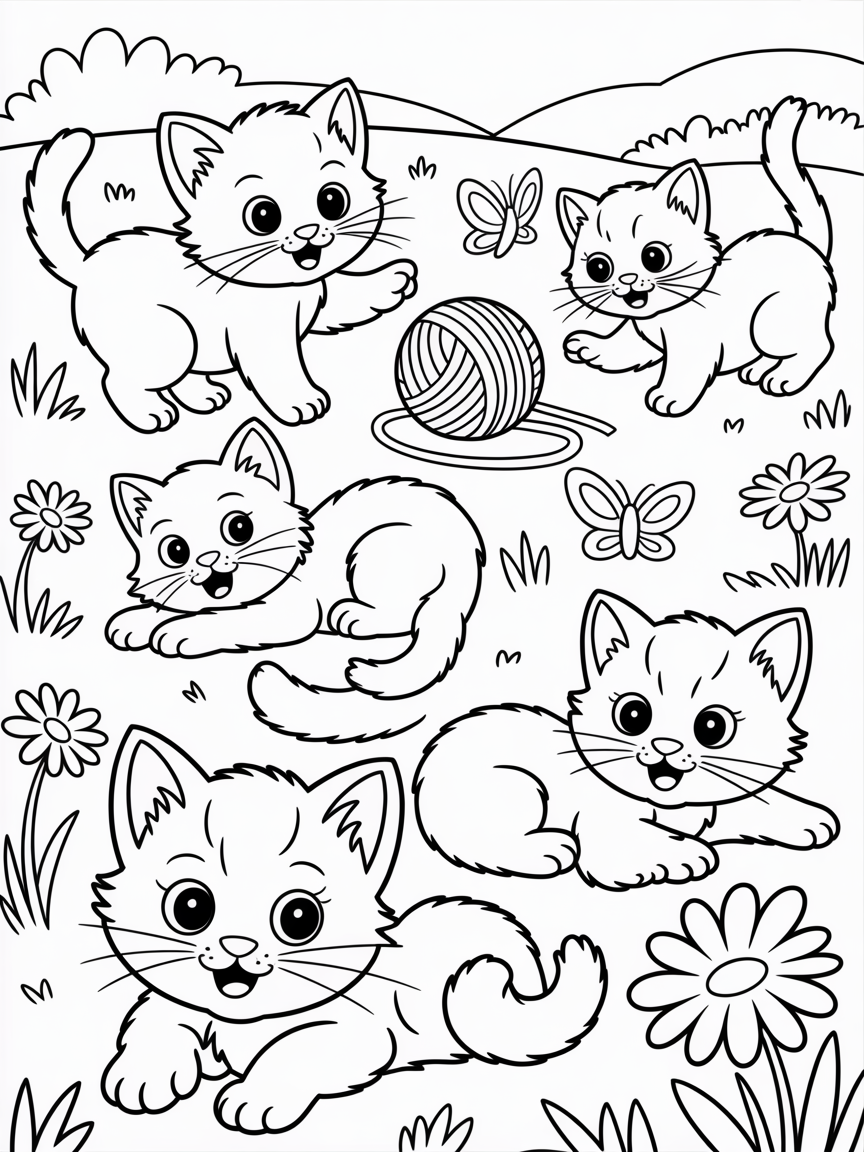 Kitties - Free Coloring Page