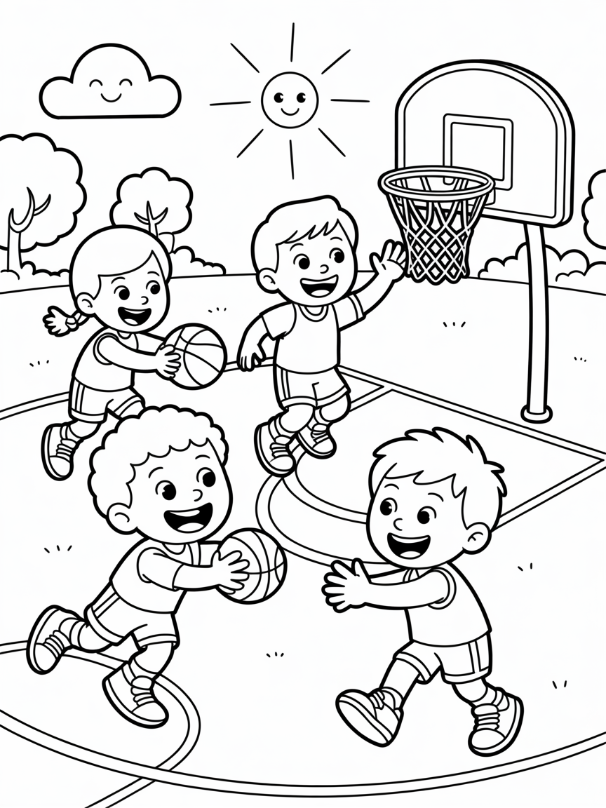 Basketball game - Free Coloring Page