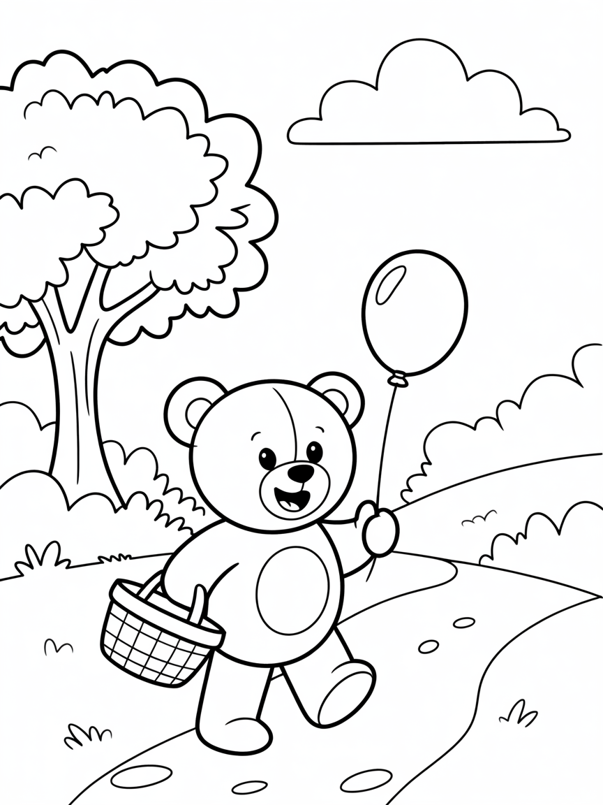 teddy bear adventure - Free Coloring Page