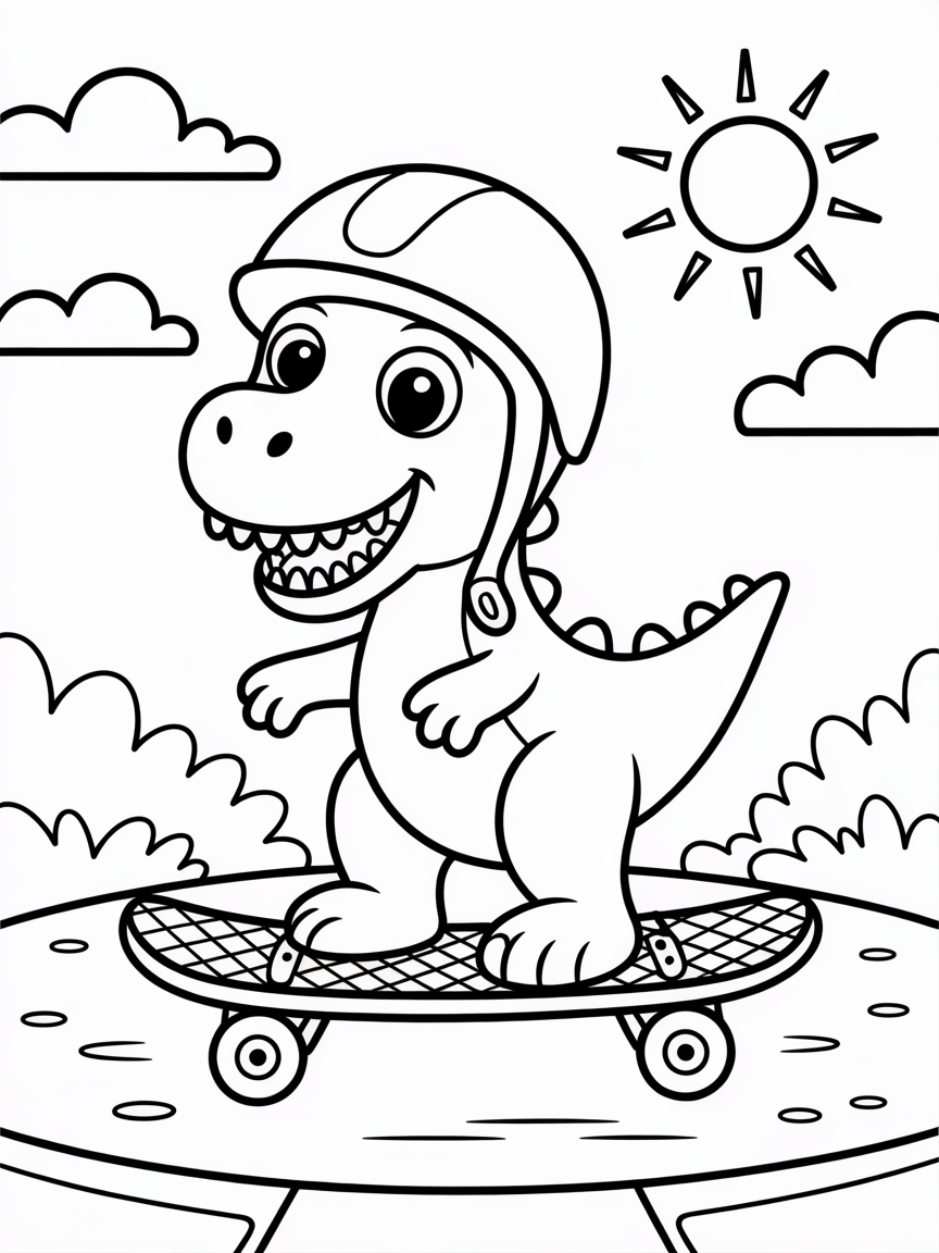 Dino skate boarding - Free Coloring Page