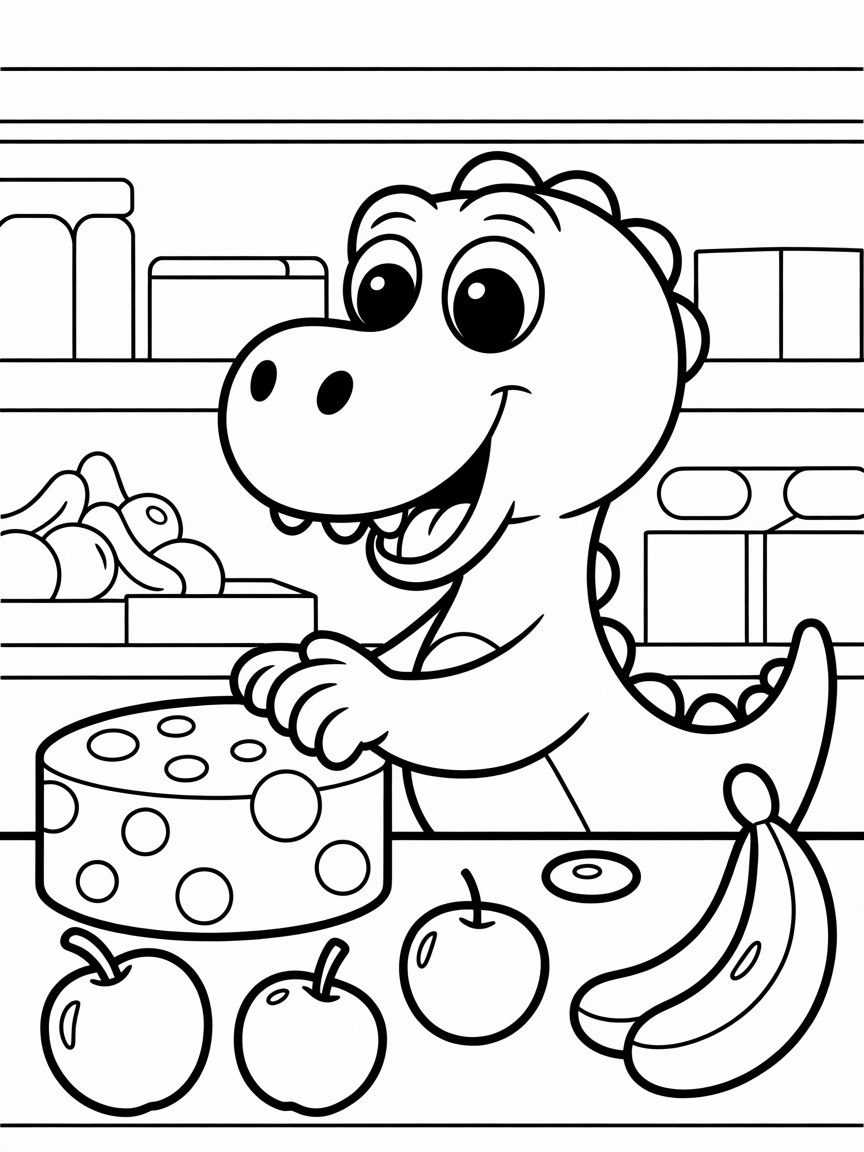 Dinosaurier shopping cheese - Free Coloring Page