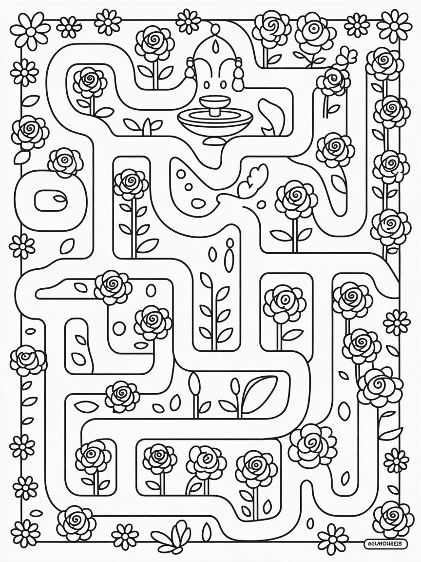 Rose garden maze with hidden love notes - Free Coloring Page