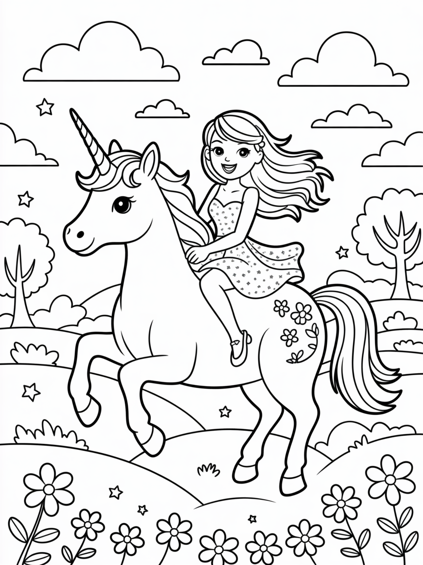 Taylor swift riding on a unicorn - Free Coloring Page