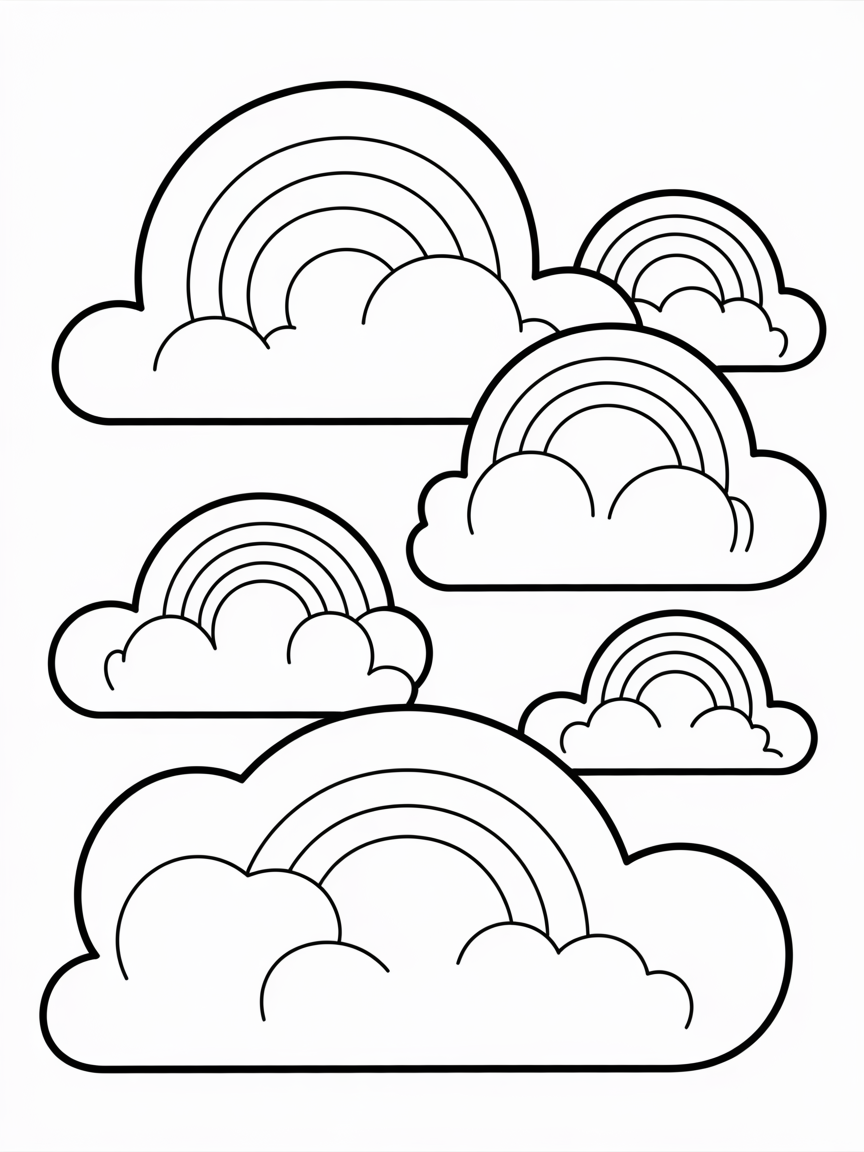 Rainbow Clouds - Free Coloring Page