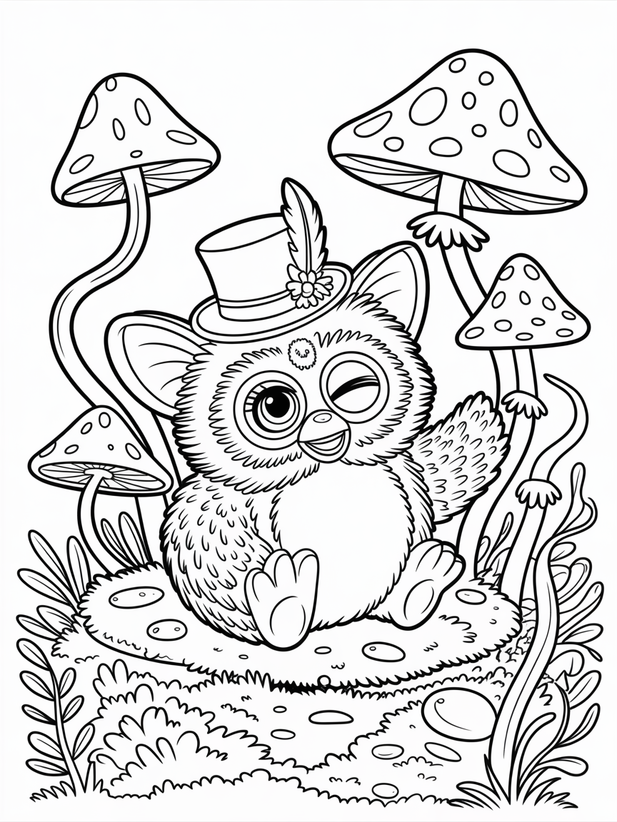 a furby with a hat on - Free Coloring Page