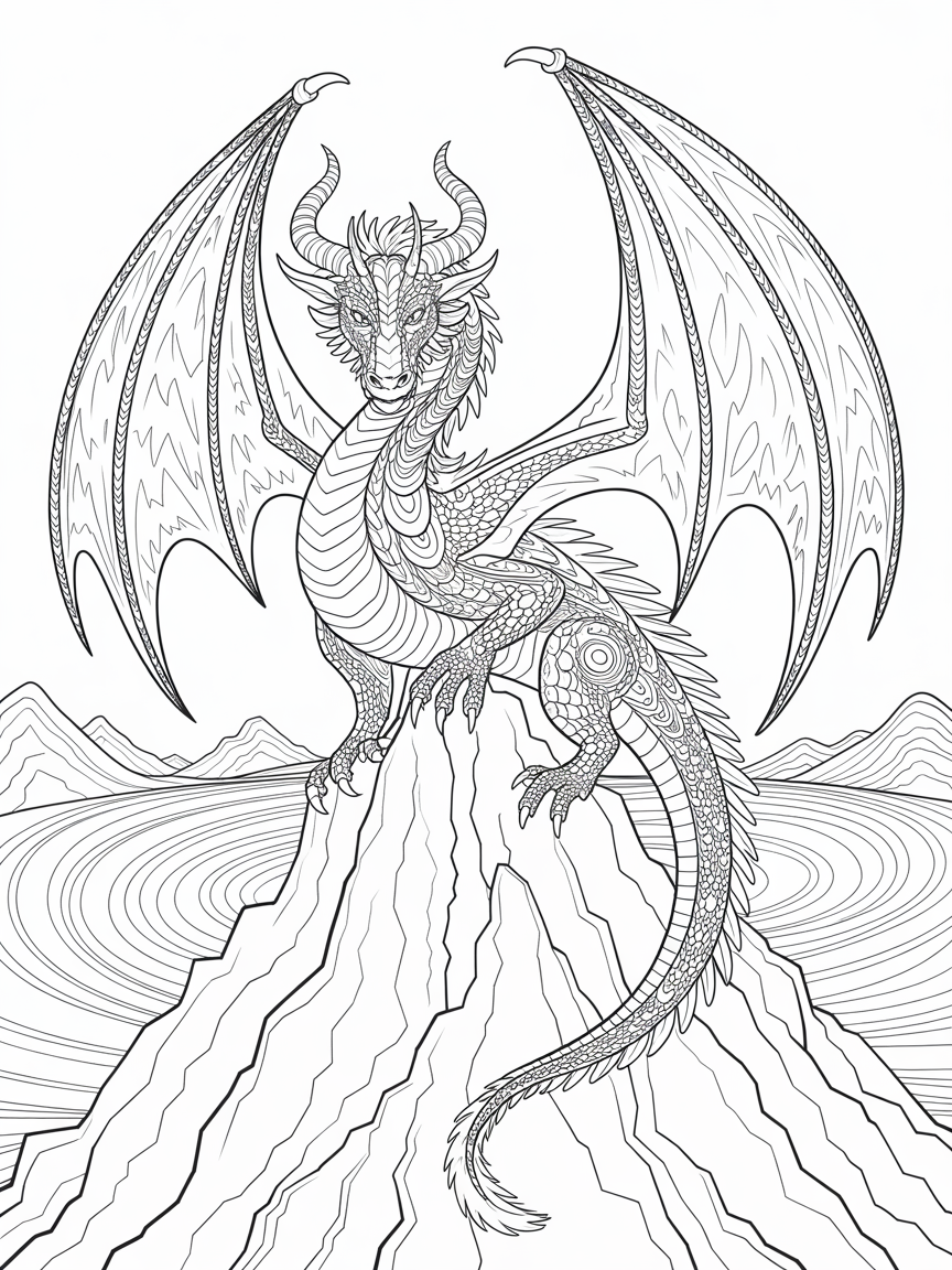 Dragon with buffalo wings - Free Coloring Page