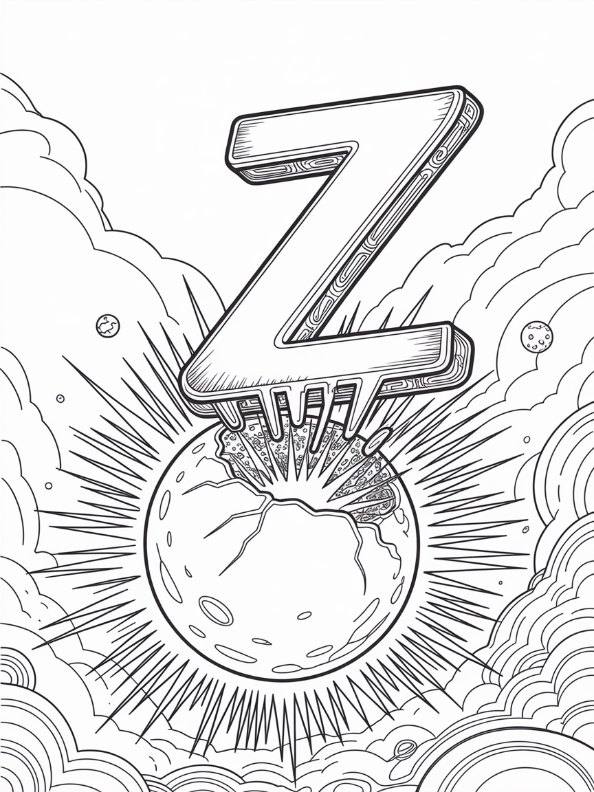 the letter z smashing the sun - Free Coloring Page