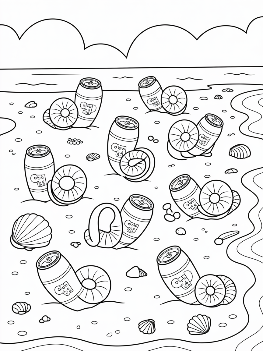 omanytes on a beach drinking soda - Free Coloring Page