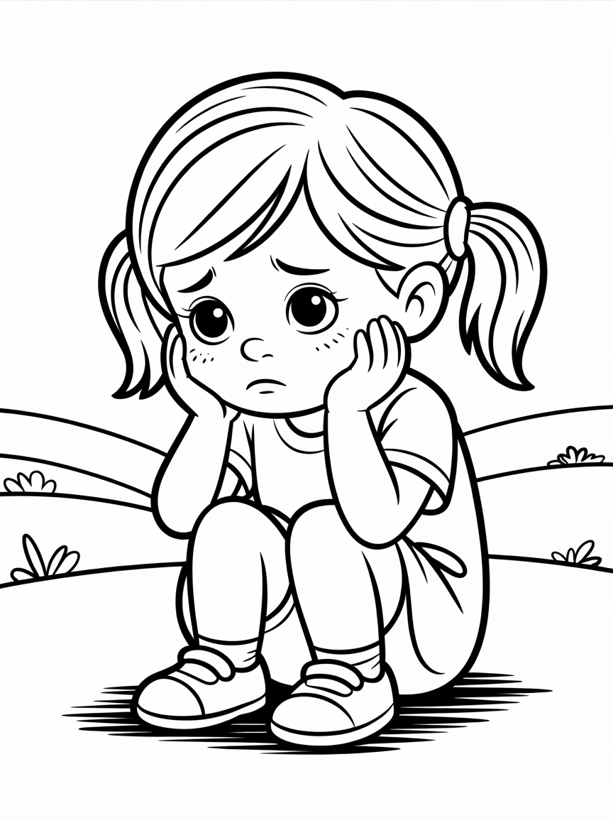 Sad. Life of girl - Free Coloring Page