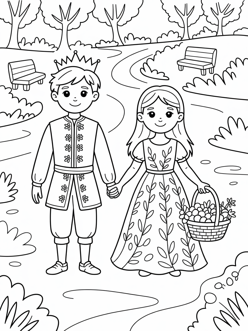 Prince with the girl - Free Coloring Page