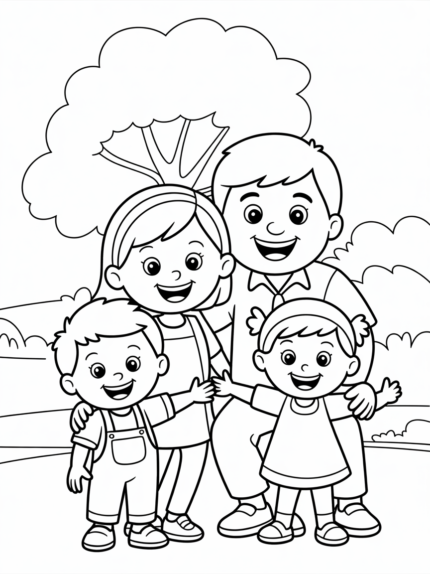 Happy family members - Free Coloring Page