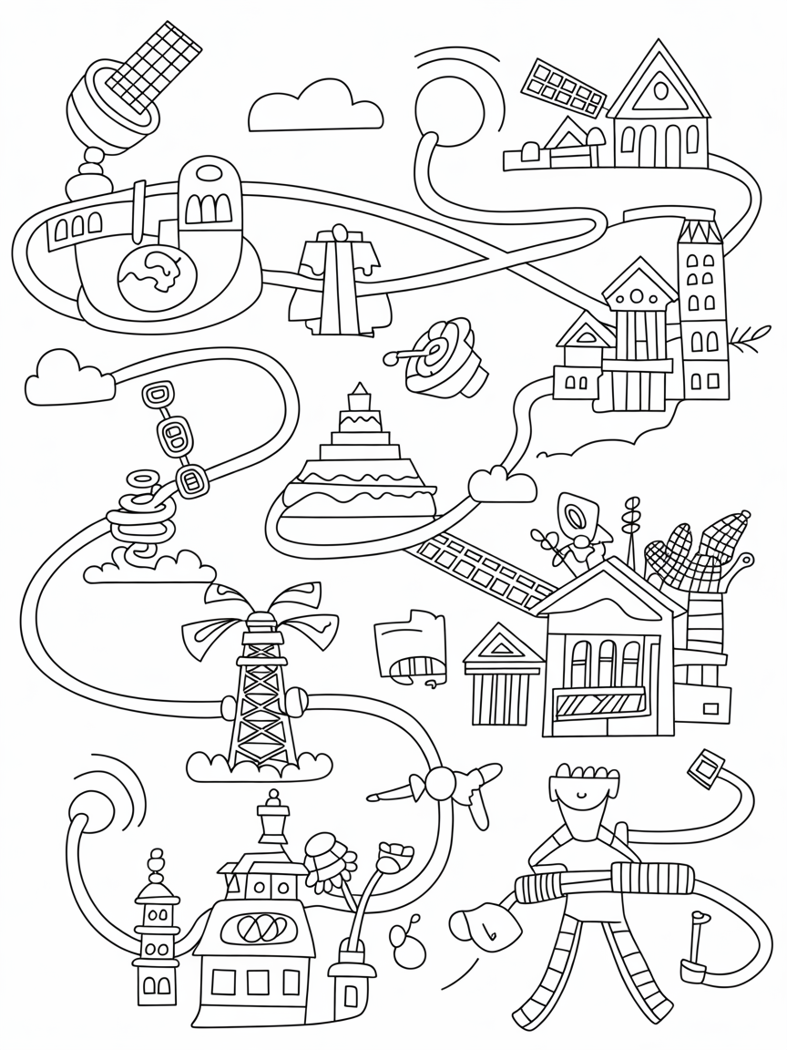 telecom connection across the world - Free Coloring Page