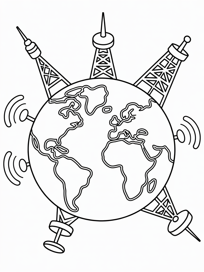telecom connection across the globe - Free Coloring Page