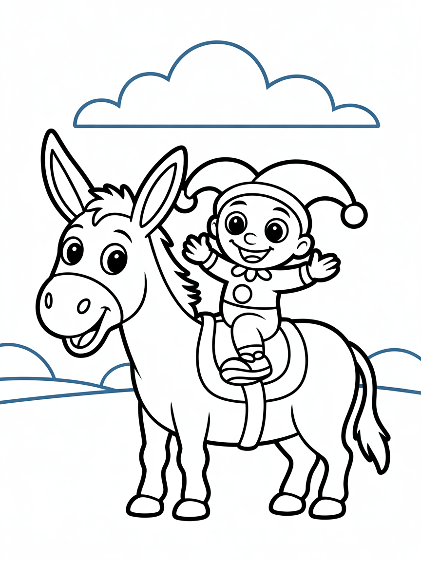 Donkey carrying joker - Free Coloring Page