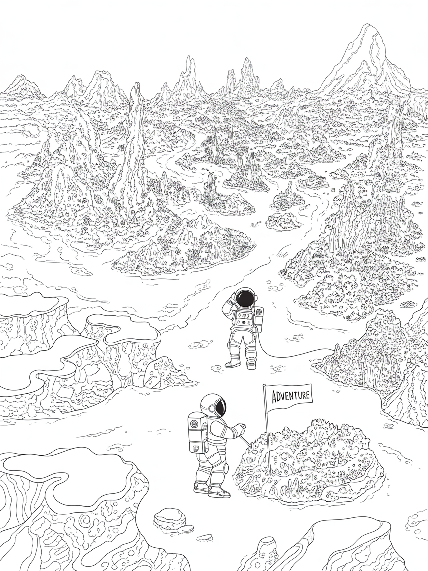 Astronauts in space - Free Coloring Page