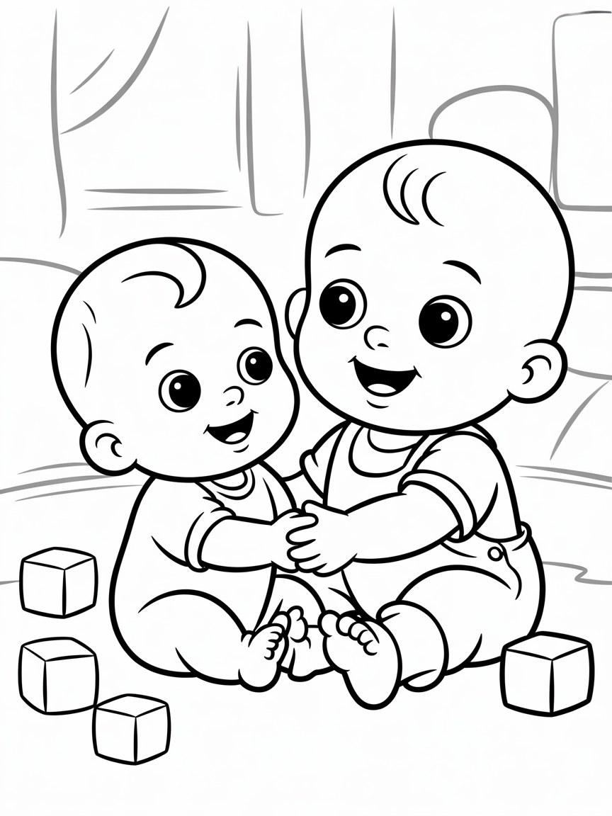 Little baby and big baby - Free Coloring Page