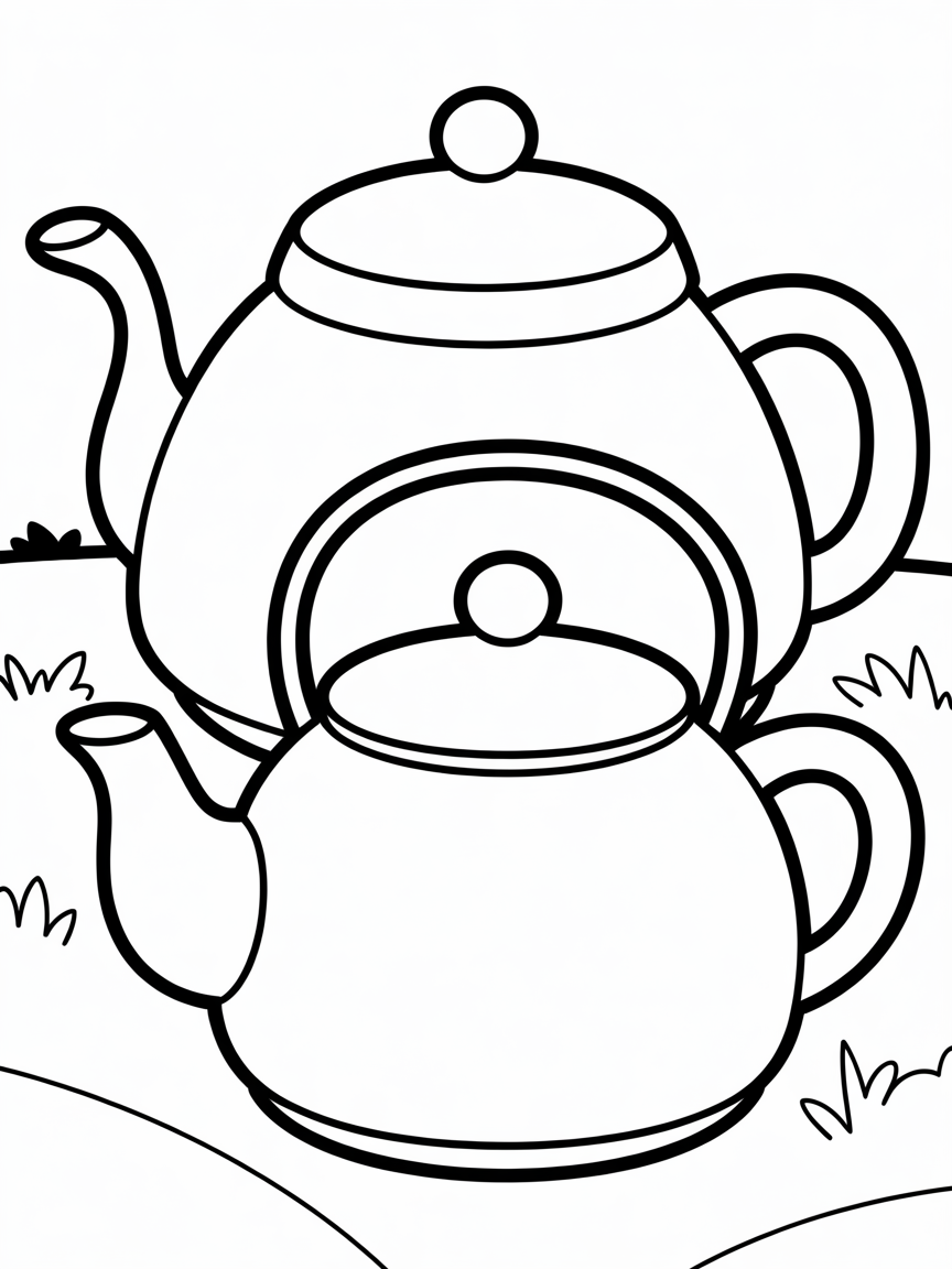Teacup and kettle - Free Coloring Page
