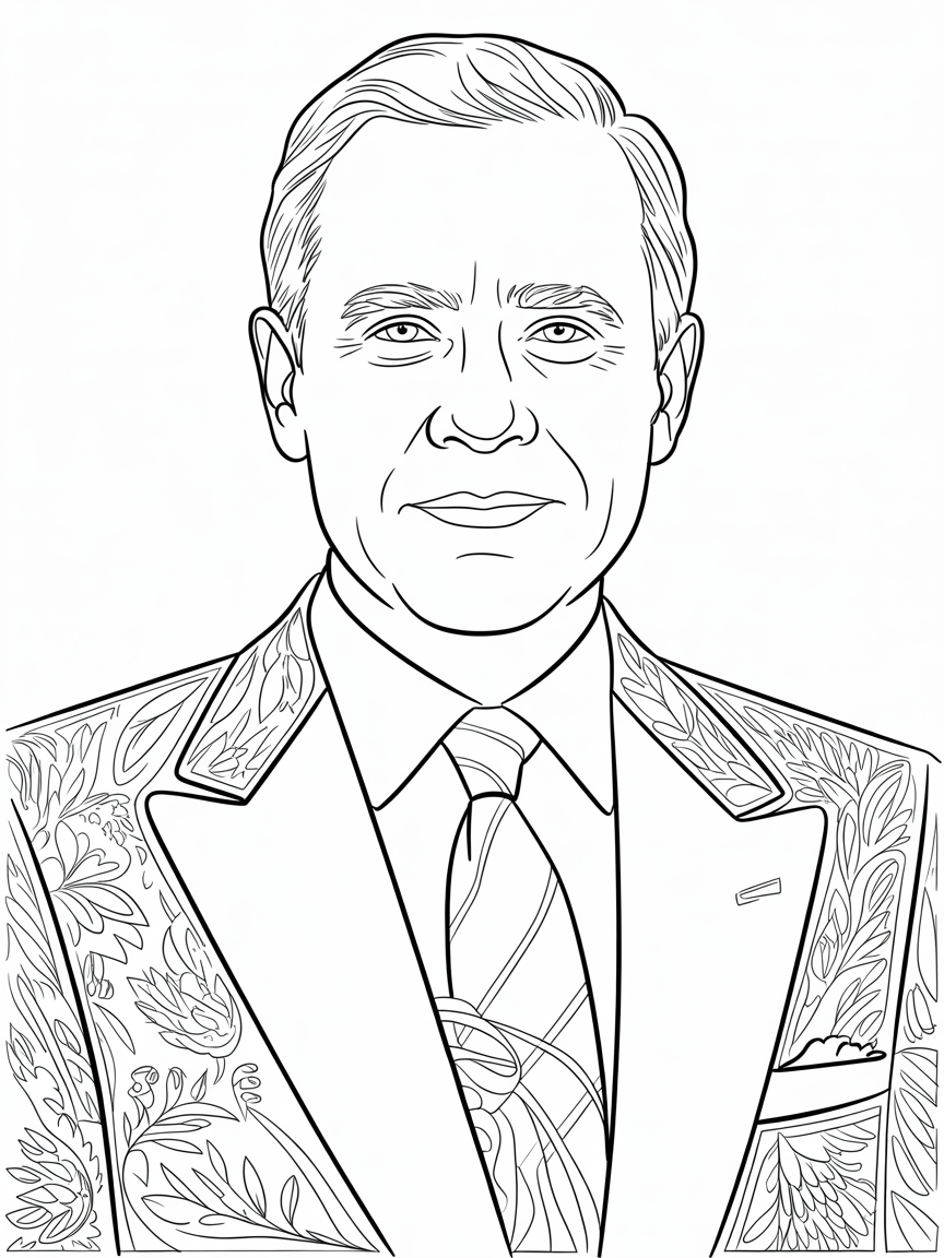 47 President of US, Line art, Monochrom, No Dark areas, white background, only president in the picture - Free Coloring Page