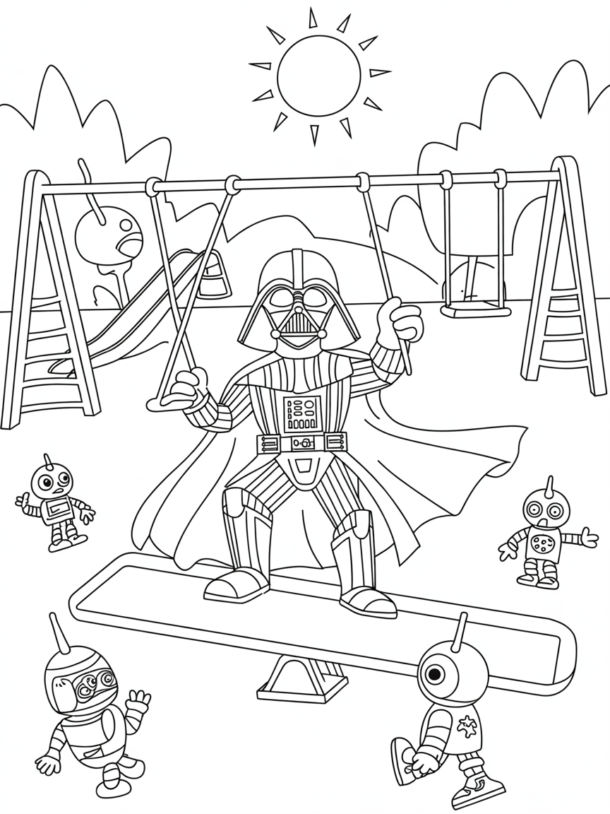 Darth Vader in the playground - Free Coloring Page