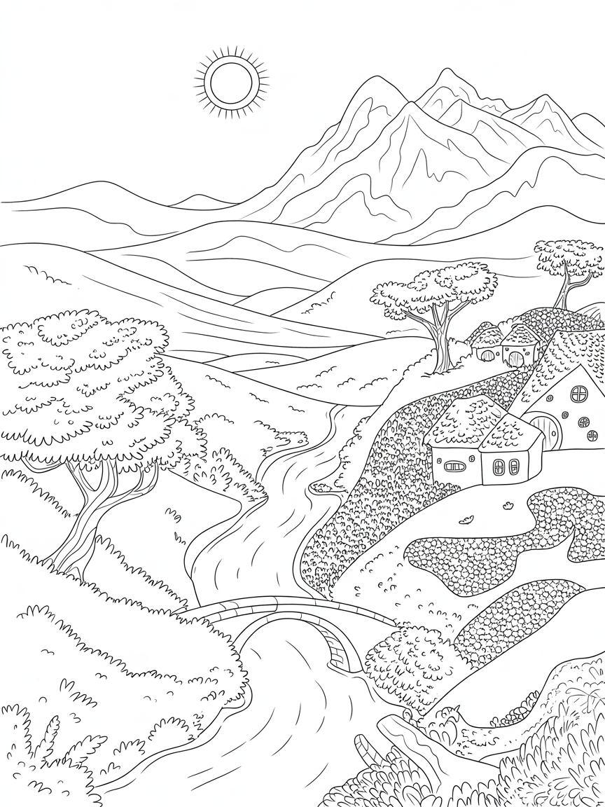 a scenary like lord of the rings - Free Coloring Page