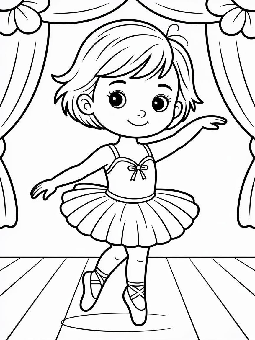 Ballerina with bangs Asian - Free Coloring Page