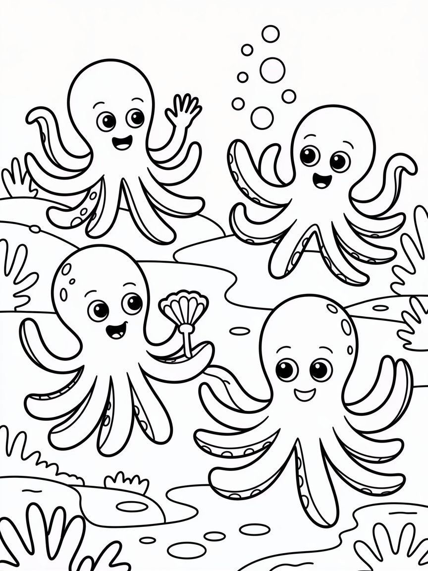 Octopuses - Free Coloring Page